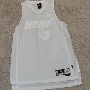 Adidas Miami Heat Dwayne Wade # 3 Basketball All White Sewn Jersey Men's Medium